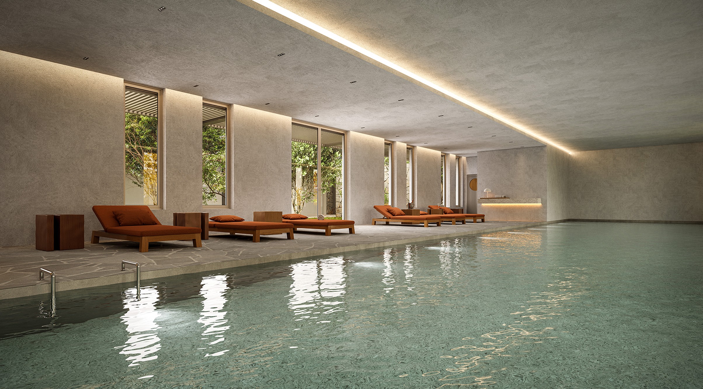 Piscina coberta e aquecida com raia